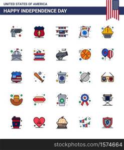Happy Independence Day 25 Flat Filled Lines Icon Pack for Web and Print states; american; buntings; wedding; love Editable USA Day Vector Design Elements