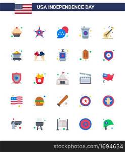 Happy Independence Day 25 Flats Icon Pack for Web and Print american  music  usa  guiter  drink Editable USA Day Vector Design Elements
