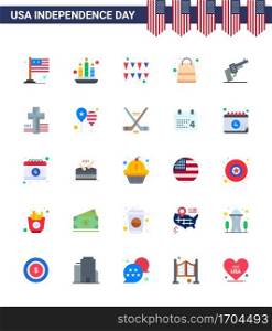Happy Independence Day 25 Flats Icon Pack for Web and Print american; hand; garland; gun; packages Editable USA Day Vector Design Elements