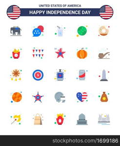 Happy Independence Day 25 Flats Icon Pack for Web and Print yummy  donut  cola  united  baseball Editable USA Day Vector Design Elements
