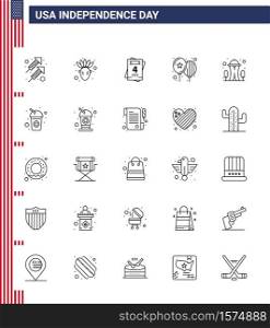 Happy Independence Day 25 Lines Icon Pack for Web and Print space; landmark; love; building; day Editable USA Day Vector Design Elements
