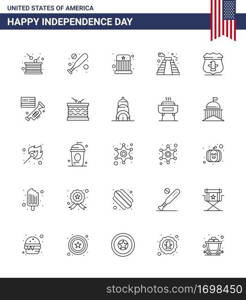 Happy Independence Day 25 Lines Icon Pack for Web and Print usa  usa  circus  landmark  american Editable USA Day Vector Design Elements