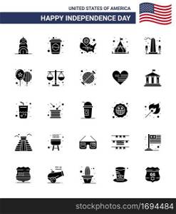 Happy Independence Day 25 Solid Glyph Icon Pack for Web and Print sight  landmark  states  tent  c&Editable USA Day Vector Design Elements