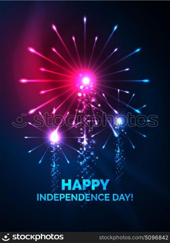 Happy Independence Day 4 july fireworks design. Happy Independence Day 4 july fireworks design, glowing lights in the dark. Celebration sale poster