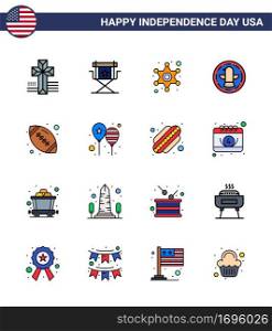 Happy Independence Day 4th July Set of 16 Flat Filled Lines American Pictograph of rugby  eagle  men  celebration  american Editable USA Day Vector Design Elements