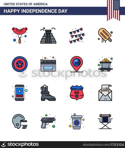 Happy Independence Day 4th July Set of 16 Flat Filled Lines American Pictograph of medal  independece  party decoration  holiday  american Editable USA Day Vector Design Elements