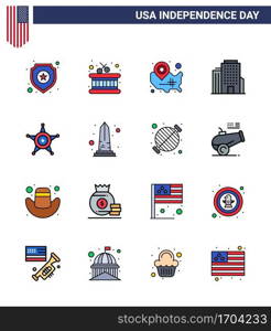 Happy Independence Day 4th July Set of 16 Flat Filled Lines American Pictograph of star  men  states  american  building Editable USA Day Vector Design Elements