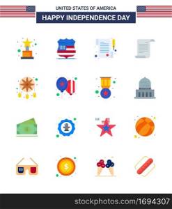 Happy Independence Day 4th July Set of 16 Flats American Pictograph of western  decoration  receipt  adornment  american Editable USA Day Vector Design Elements