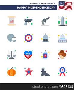 Happy Independence Day 4th July Set of 16 Flats American Pictograph of american  usa  gun  sight  landmark Editable USA Day Vector Design Elements