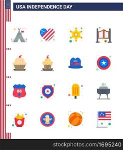 Happy Independence Day 4th July Set of 16 Flats American Pictograph of dessert  western  men  saloon  door Editable USA Day Vector Design Elements