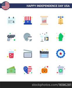 Happy Independence Day 4th July Set of 16 Flats American Pictograph of security  usa  scroll  american  ball Editable USA Day Vector Design Elements