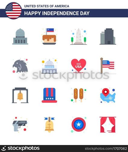 Happy Independence Day 4th July Set of 16 Flats American Pictograph of animal; office; usa; building; usa Editable USA Day Vector Design Elements