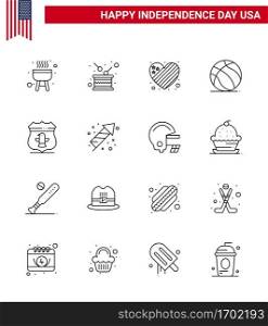 Happy Independence Day 4th July Set of 16 Lines American Pictograph of usa  usa  american  american  football Editable USA Day Vector Design Elements