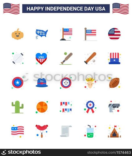 Happy Independence Day 4th July Set of 25 Flats American Pictograph of thanksgiving; american; flag; usa; states Editable USA Day Vector Design Elements