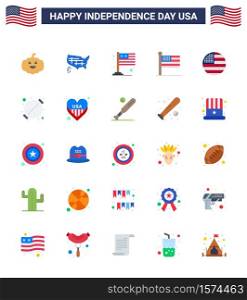Happy Independence Day 4th July Set of 25 Flats American Pictograph of thanksgiving; american; flag; usa; states Editable USA Day Vector Design Elements