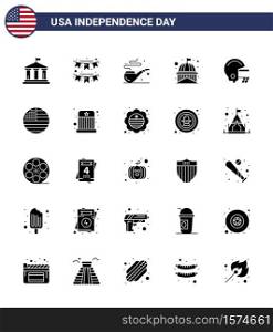 Happy Independence Day 4th July Set of 25 Solid Glyph American Pictograph of american; usa; garland; landmark; building Editable USA Day Vector Design Elements