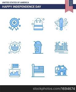 Happy Independence Day 4th July Set of 9 Blues American Pictograph of america; international flag; american; flag; state Editable USA Day Vector Design Elements