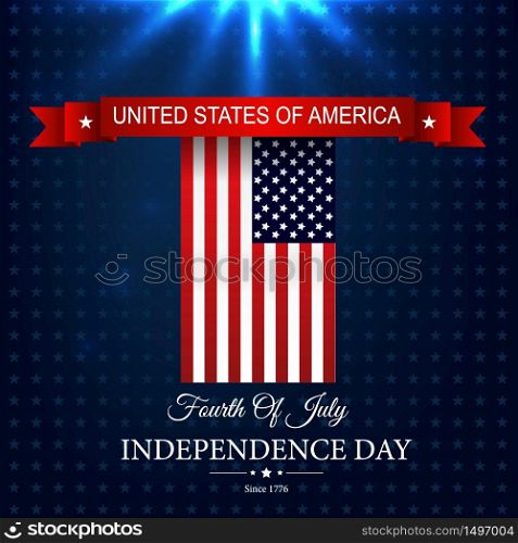 Happy Independence day 4th july with american flag red ribbon.Vector