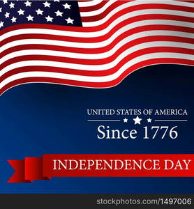 Happy Independence day 4th july with waving flag.Vector