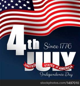 Happy Independence day 4th july with waving flag.Vector