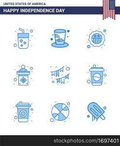 Happy Independence Day 9 Blues Icon Pack for Web and Print buntings  sign  american  stage  usa Editable USA Day Vector Design Elements