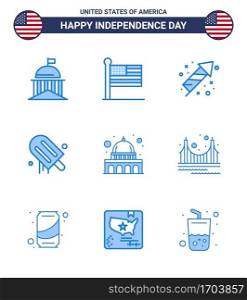 Happy Independence Day 9 Blues Icon Pack for Web and Print capitol  american  usa  cream  holiday Editable USA Day Vector Design Elements
