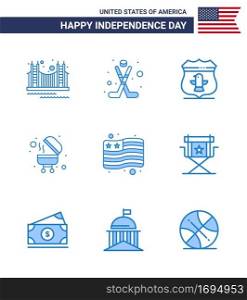 Happy Independence Day 9 Blues Icon Pack for Web and Print country  bbq  ice  barbecue  american Editable USA Day Vector Design Elements