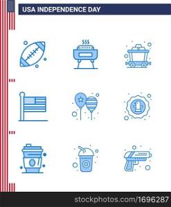 Happy Independence Day 9 Blues Icon Pack for Web and Print day  balloons  cart  usa  states Editable USA Day Vector Design Elements