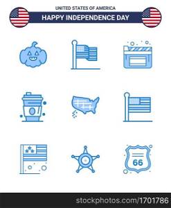 Happy Independence Day 9 Blues Icon Pack for Web and Print usa  states  movies  map  juice Editable USA Day Vector Design Elements