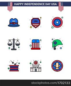 Happy Independence Day 9 Flat Filled Lines Icon Pack for Web and Print kids  circus  police  scale  justice Editable USA Day Vector Design Elements