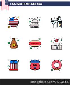 Happy Independence Day 9 Flat Filled Lines Icon Pack for Web and Print hot dog  bag  drink  money  glass Editable USA Day Vector Design Elements