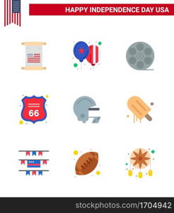 Happy Independence Day 9 Flats Icon Pack for Web and Print football  american  movis  sign  security Editable USA Day Vector Design Elements