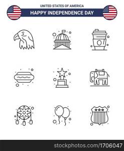 Happy Independence Day 9 Lines Icon Pack for Web and Print achievement; food; white; dog; usa Editable USA Day Vector Design Elements