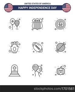 Happy Independence Day 9 Lines Icon Pack for Web and Print ball; fries; american; french fries; badge Editable USA Day Vector Design Elements