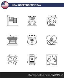 Happy Independence Day 9 Lines Icon Pack for Web and Print usa  american  justice  independence day  holiday Editable USA Day Vector Design Elements
