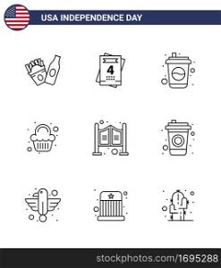 Happy Independence Day 9 Lines Icon Pack for Web and Print western  household  drink  door  sweet Editable USA Day Vector Design Elements