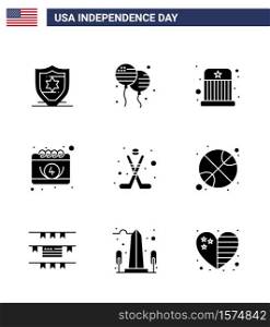 Happy Independence Day 9 Solid Glyphs Icon Pack for Web and Print ice; american; entertainment; day; calendar Editable USA Day Vector Design Elements