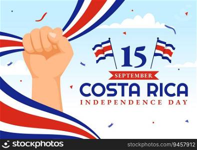 Happy Independence Day of Costa Rica Vector Illustration on September 15 with Waving Flag Background and Confetti in Hand Drawn Templates