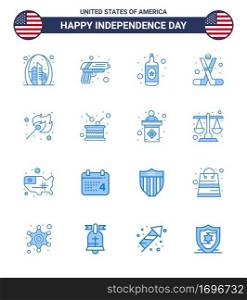 Happy Independence Day Pack of 16 Blues Signs and Symbols for c&ing  american  weapon  sports  hockey Editable USA Day Vector Design Elements