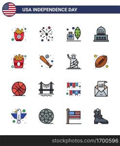 Happy Independence Day Pack of 16 Flat Filled Lines Signs and Symbols for food  usa  adobe  landmark  building Editable USA Day Vector Design Elements