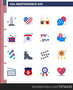 Happy Independence Day Pack of 16 Flats Signs and Symbols for day; star; love; usa; usa Editable USA Day Vector Design Elements