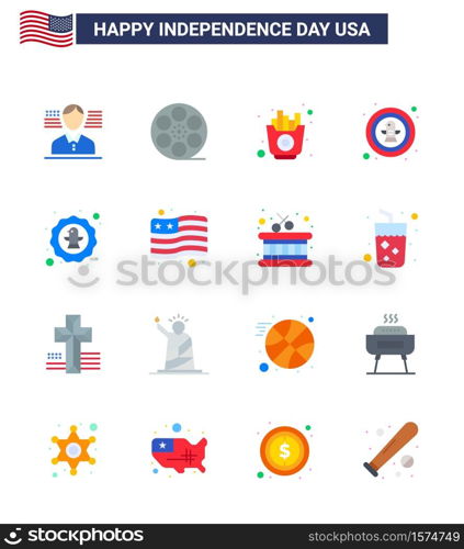 Happy Independence Day Pack of 16 Flats Signs and Symbols for flag; badge; food; eagle; bird Editable USA Day Vector Design Elements