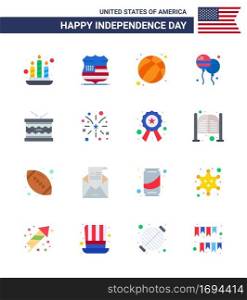 Happy Independence Day Pack of 16 Flats Signs and Symbols for irish  drum  ball  american  bloons Editable USA Day Vector Design Elements