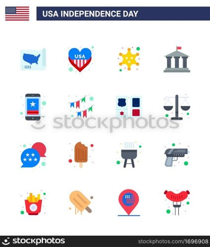 Happy Independence Day Pack of 16 Flats Signs and Symbols for star; usa; badge; american; bank Editable USA Day Vector Design Elements