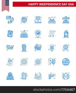 Happy Independence Day Pack of 25 Blues Signs and Symbols for flag  man  cap  wisconsin  madison Editable USA Day Vector Design Elements