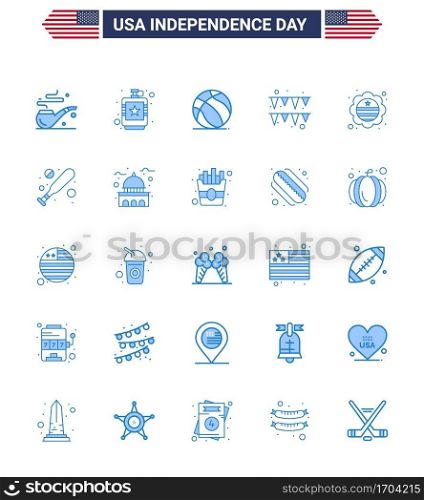 Happy Independence Day Pack of 25 Blues Signs and Symbols for international flag; country; football; paper; festival Editable USA Day Vector Design Elements