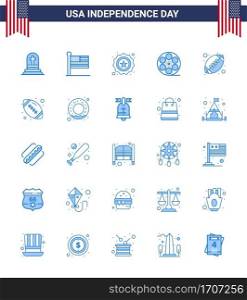 Happy Independence Day Pack of 25 Blues Signs and Symbols for rugby; american; american; video; movis Editable USA Day Vector Design Elements