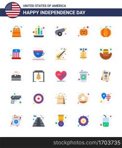 Happy Independence Day Pack of 25 Flats Signs and Symbols for hat  entertainment  canon  circus  pumpkin Editable USA Day Vector Design Elements