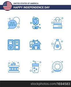 Happy Independence Day Pack of 9 Blues Signs and Symbols for american  star  bag  american  book Editable USA Day Vector Design Elements