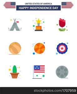 Happy Independence Day Pack of 9 Flats Signs and Symbols for sports  basketball  imerican  usa  ball Editable USA Day Vector Design Elements